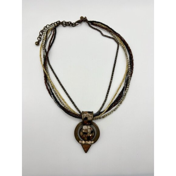 Chico's Multi Strand Beaded Enamel & Rhinestone Pendant Necklace Boho - Picture 2 of 5